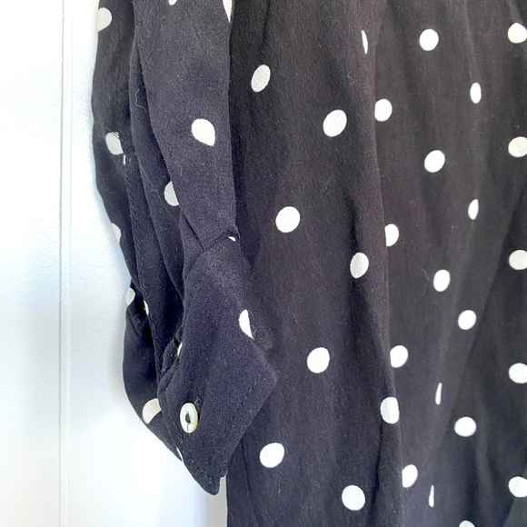 Zara Woman Black with White Polka Dots button up hi-lo blouse - Picture 3 of 3